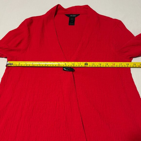 Ali Miles Red Crinkle Cardigan Jacket S 3/4 Sleeve Black Bone Look Buttons - Picture 11 of 12